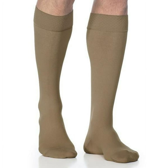 Sigvaris Style 822 Men's Microfiber 20-30 Knee High Compression Stockings w/Grip Top Tan-Khaki MS Short