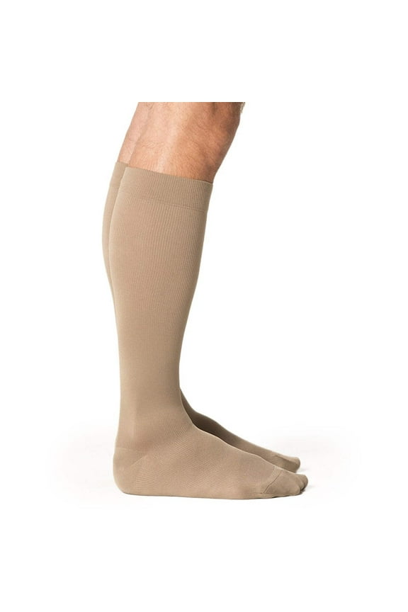 Sigvaris Style 823 Men's Microfiber 30-40 Knee High Compression Stockings w/Grip Top Tan-Khaki LS Short