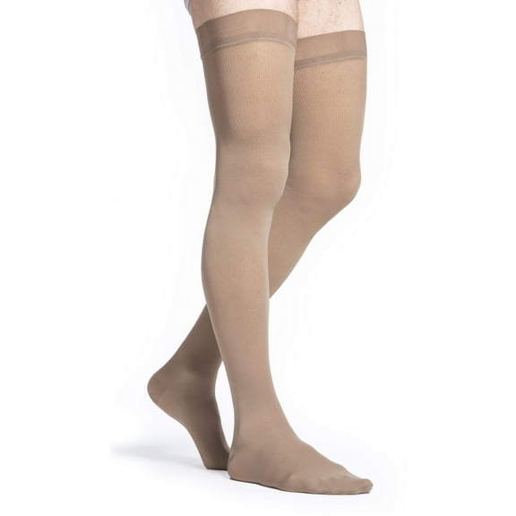 Sigvaris Style 823 Men's Microfiber 30-40 Thigh High Compression Stockings w/Grip Top Tan-Khaki LL Long