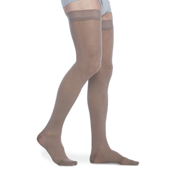 Sigvaris Style 823 Men's Microfiber 30-40 Thigh High Compression Stockings w/Grip Top Tan-Khaki ML Long