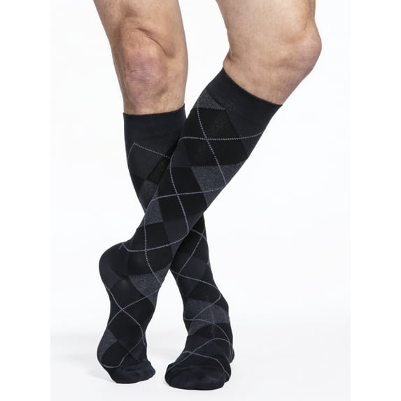 Sigvaris Style 832 Microfiber Patterns Men's Closed Toe Socks - 20-30 mmHg Short Onyx Argyle MS Short 832CMSM49