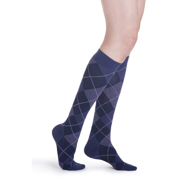 Sigvaris Style 832 Microfiber Patterns Women's 20-30 Knee High Compression Socks Purple Argyle ML Long