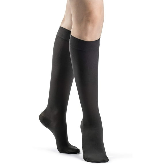 Sigvaris Style 841 Soft Opaque 15-20 Closed Toe Knee High Compression Stockings Graphite ML Long