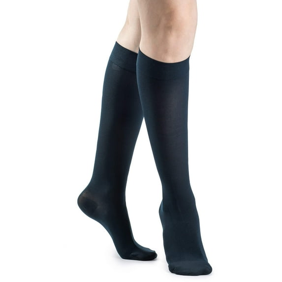Sigvaris Style 841 Soft Opaque 15-20 Closed Toe Knee High Compression Stockings Midnight Blue MS Short