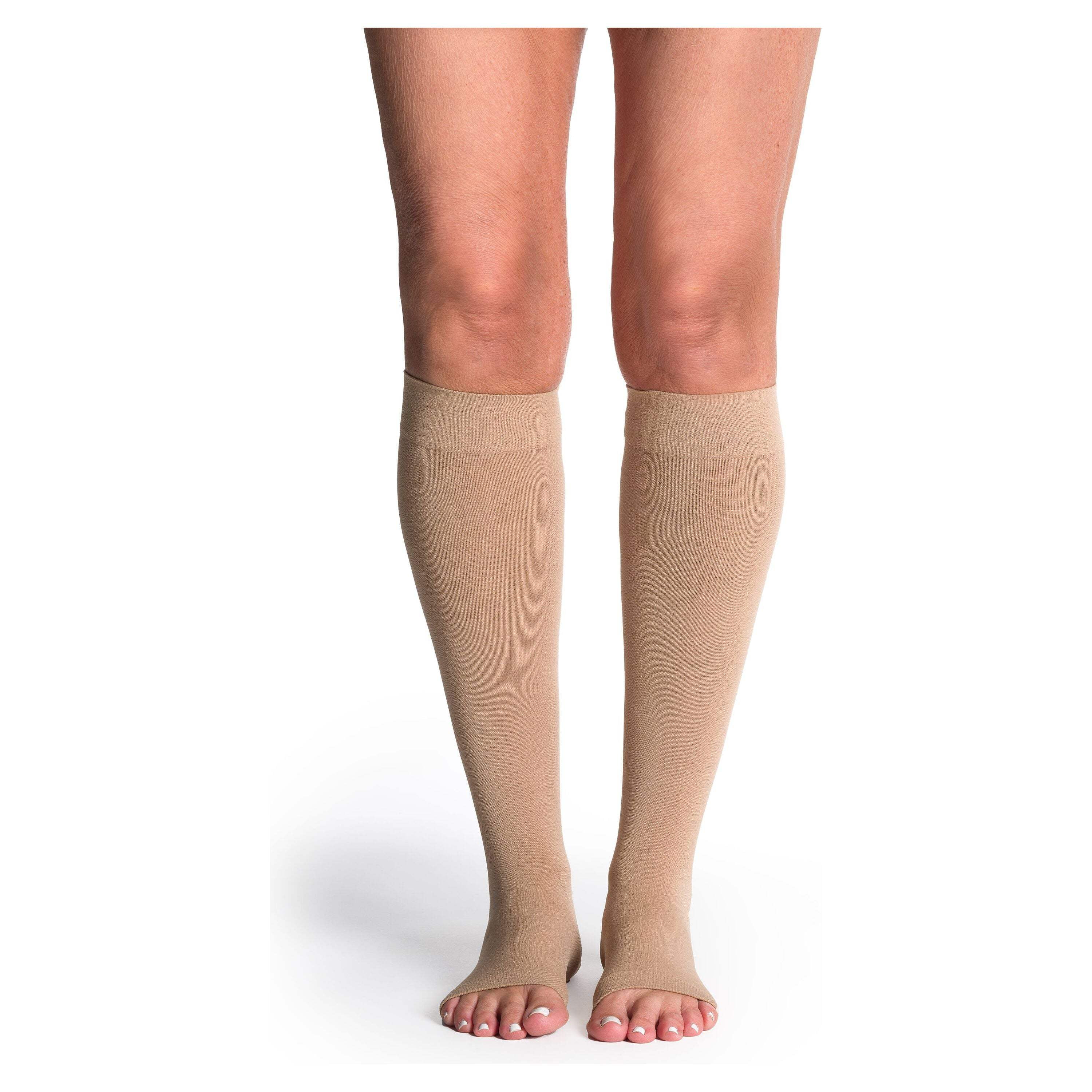 Sigvaris Style 842 Soft Opaque 20-30 Open Toe Knee High Compression Stockings Nude LS Short