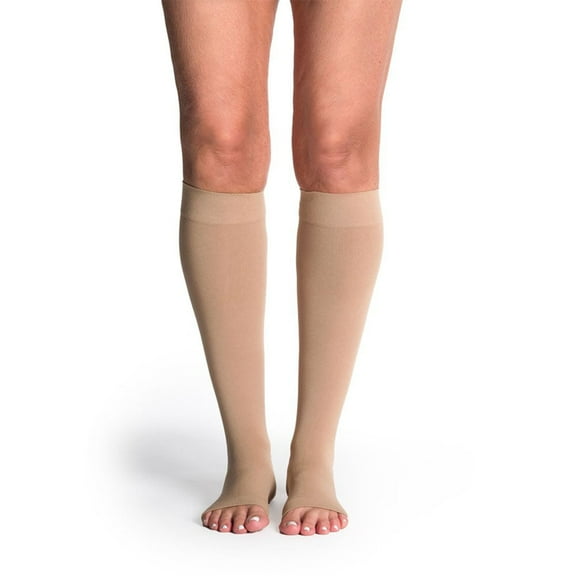 Sigvaris Style 842 Soft Opaque 20-30 Open Toe Knee High Compression Stockings Nude MS Short