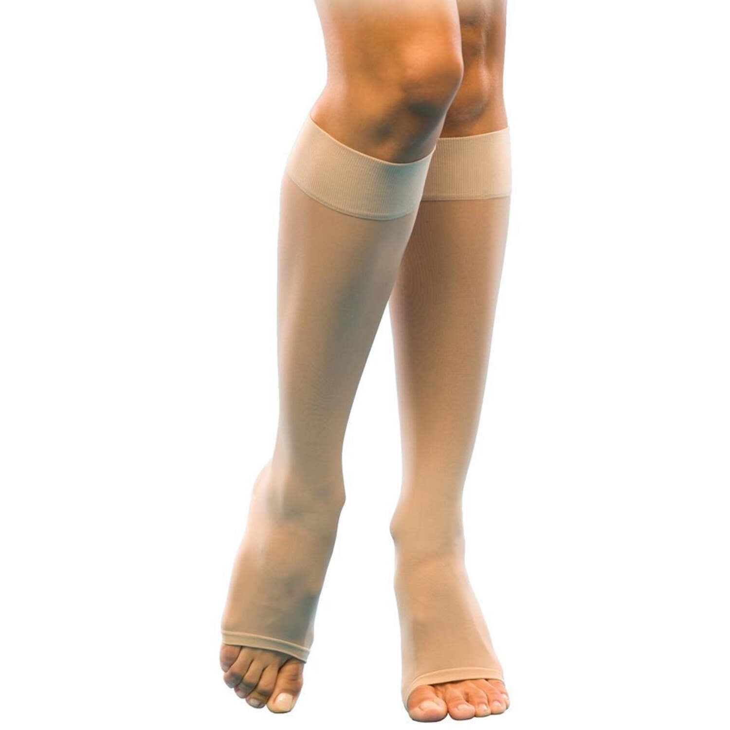Sigvaris Well Being 120 Women's 15-20 Open Toe Knee High Compression Stockings Natural C