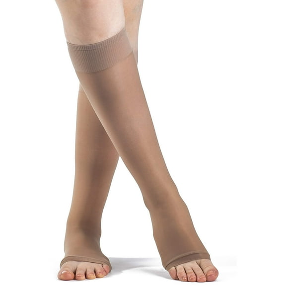 Sigvaris Well Being 120 Women's 15-20 Open Toe Knee High Compression Stockings Suntan C