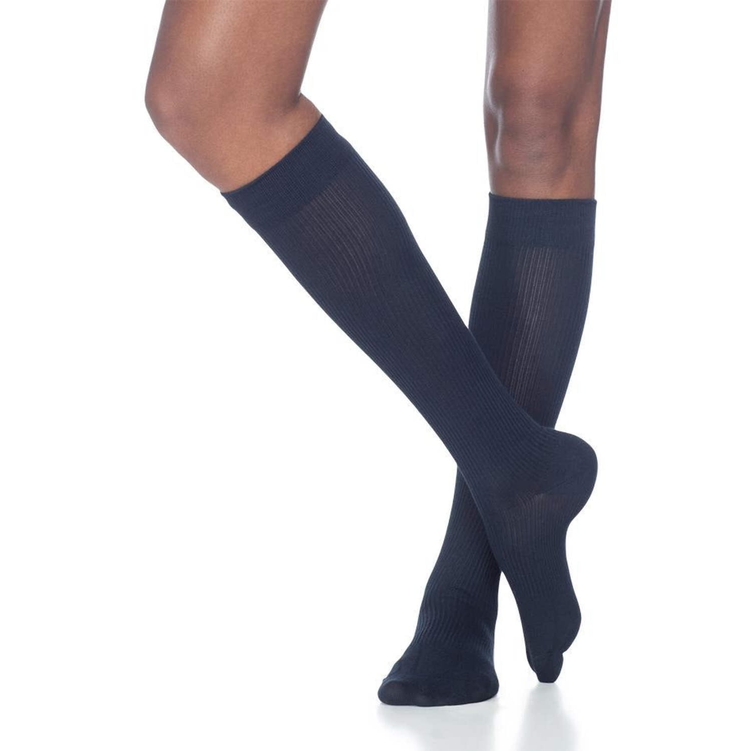 SIGVARIS Women's Casual Cotton Compression Socks - 15-20mmHg, Calf High, Navy, Size Small