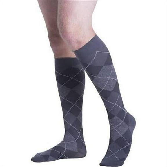 Sigvaris 183CA47 6.5-8.5 in. Mens Microfiber Shades 15-20 mmHg Knee Compression Socks, Graphite Argyle