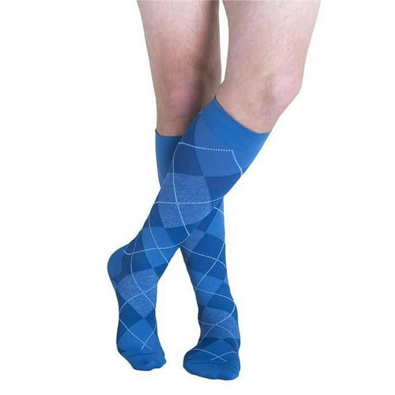 Sigvaris Well Being 183 Men's Microfiber Shades 15-20 Knee High Compression Socks Royal Blue Argyle A