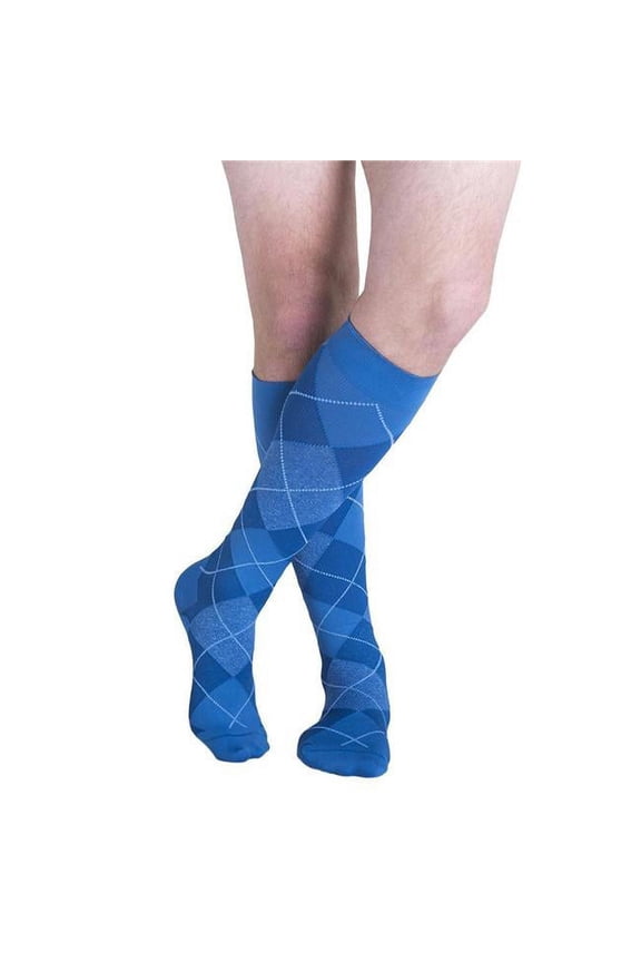 Well Being 183 Men's Microfiber Shades 15-20 Knee High Compression Socks Royal Blue Argyle A