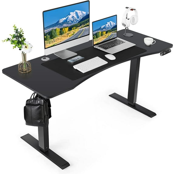 Sihanm 59 inches Office Desk Electric Gaming Standing Desk, Height Adjustable Computer Stand up Table Home Workstation with Wood Tabletop and Oversized Mouse Pad, Clearance Sale - Black