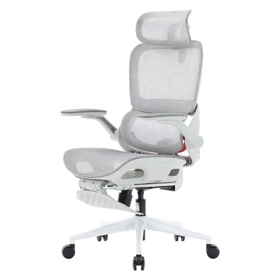 Sihoo B100 PRO Ergonomic Office Chair with Footrest, Adaptive Lumbar Support, 3D Wide Headrest, 360° Rotatable Flip-Up Armrests for Adult, Home, Light Grey