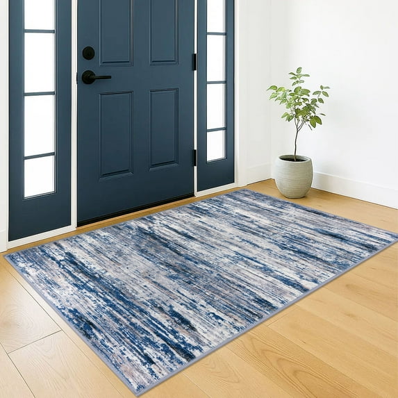 Suelur Washable Area Rugs 3x5 Non Slip Backing Rugs Entryway Rugs Soft Modern Abstract Rugs Throw Rugs for Entrance Bedroom Home Office, Navy Blue/Gray/Neutral/Multi