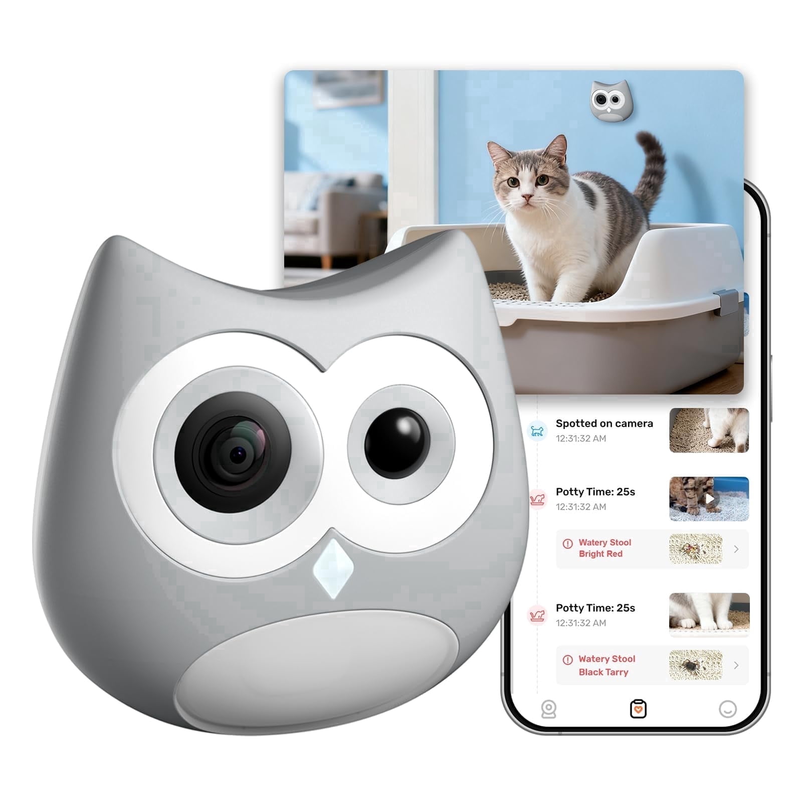 SiiPet Litter Box Camera,AI Cat Litter Lens Health Monitoring with Night Vision,Records Toileting Behavior,UTI/Diarrhea Abnormal Alerts,Gray