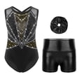 thumbnail image 1 of SiiRoh 2Pcs Gymnastics Leotard for Girls Sleeveless Tumbling Dance Biketard with Metallic Shorts Set Black&Gold 8, 1 of 4