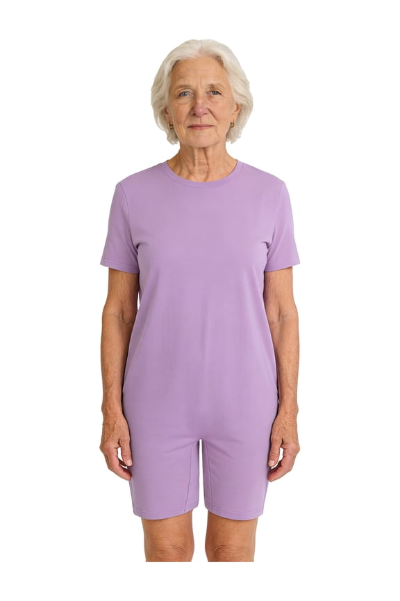 Adult Special Needs Adaptive Clothing for Womens Mens Anti-strip Romper Short Sleeve Zip Back Jumpsuit Lavender XS