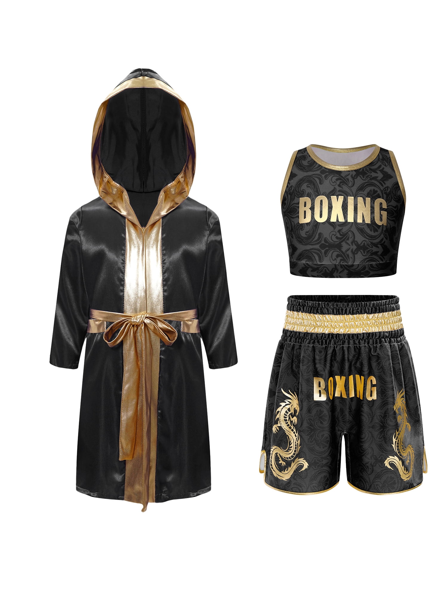 SiiRoh Boxing Robes for Kids Children Boys Girls Metallic Trim Muay ...