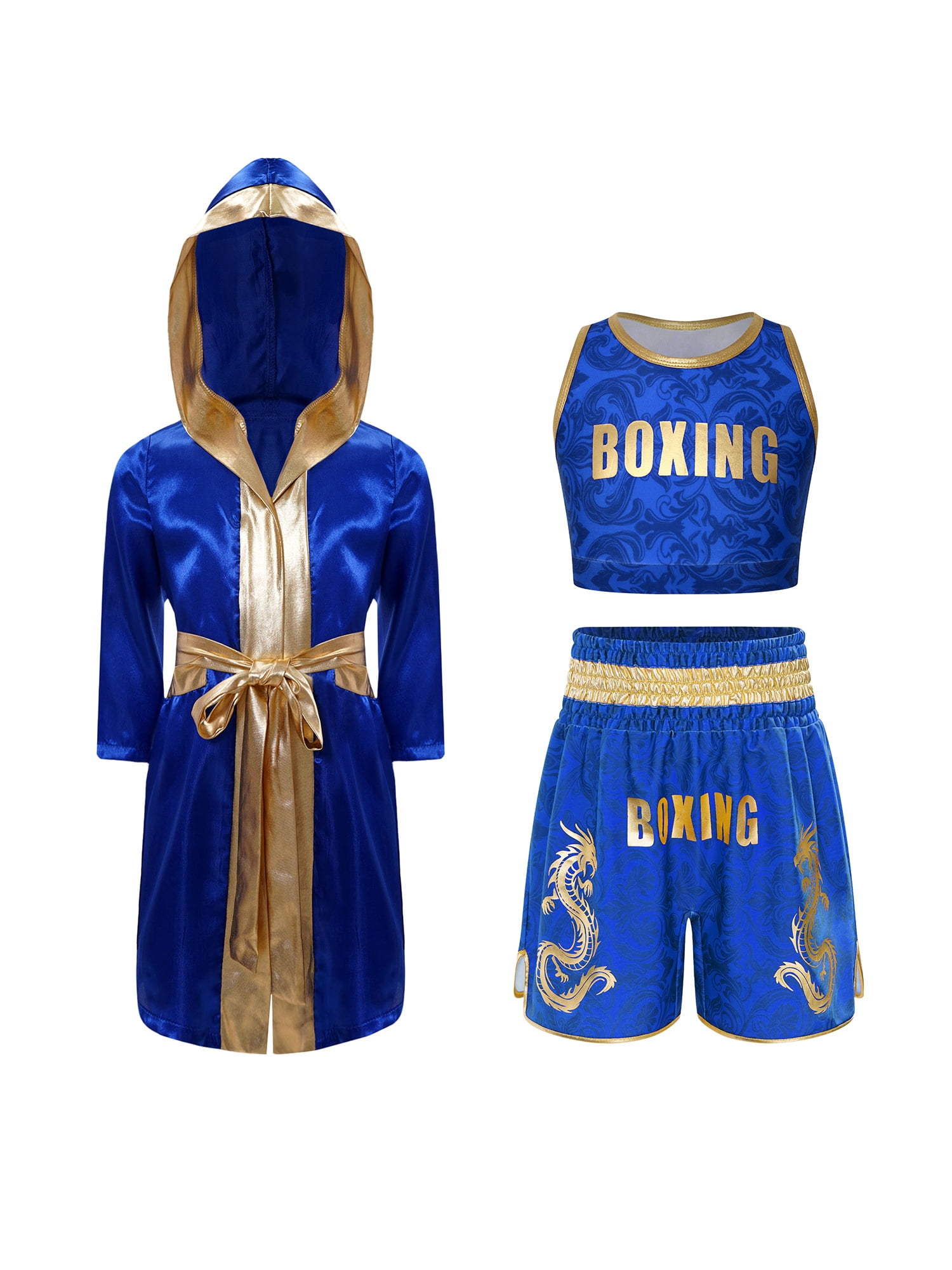 SiiRoh Boxing Robes for Kids Children Boys Girls Metallic Trim Muay ...