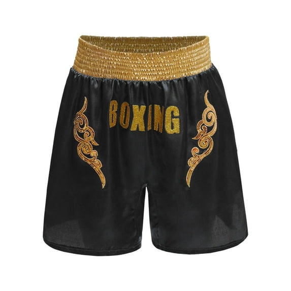 SiiRoh Boys Boxing Fight Shorts Sequin Muay Thai Kickboxing Training Trunks MMA Grappling Shorts Black&Gold 6