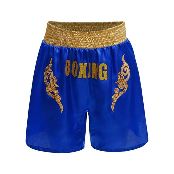 SiiRoh Boys Boxing Fight Shorts Sequin Muay Thai Kickboxing Training Trunks MMA Grappling Shorts Blue 14