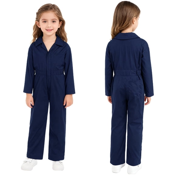 SiiRoh Boys Girls Jumpsuit Long Sleeve Cotton Coveralls Overalls for Kids Mechanic Uniform Dancewear Dark Blue 6
