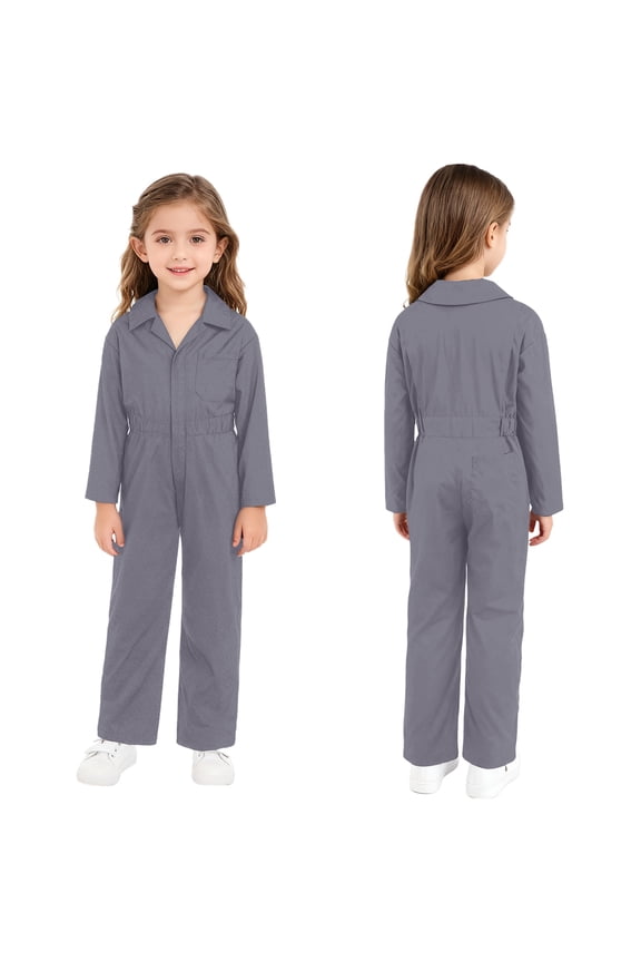 Boys Girls Jumpsuit Long Sleeve Cotton Coveralls Overalls for Kids Mechanic Uniform Dancewear Grey 16