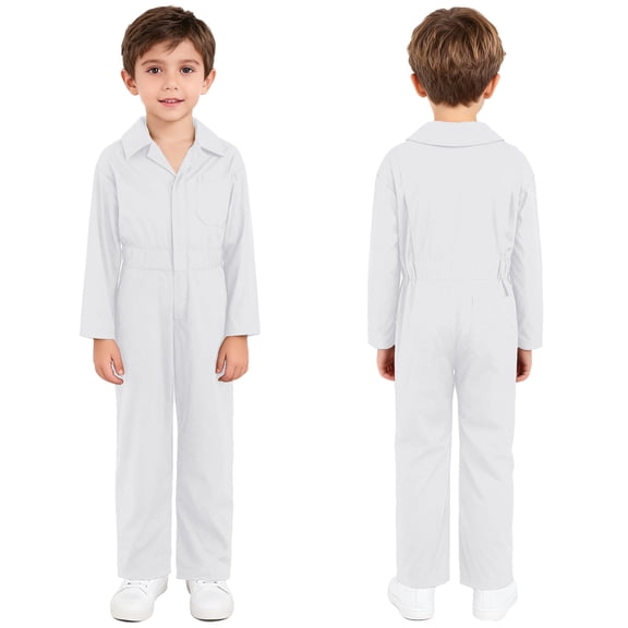 SiiRoh Boys Girls Jumpsuit Long Sleeve Cotton Coveralls Overalls for Kids Mechanic Uniform Dancewear Ivory 6