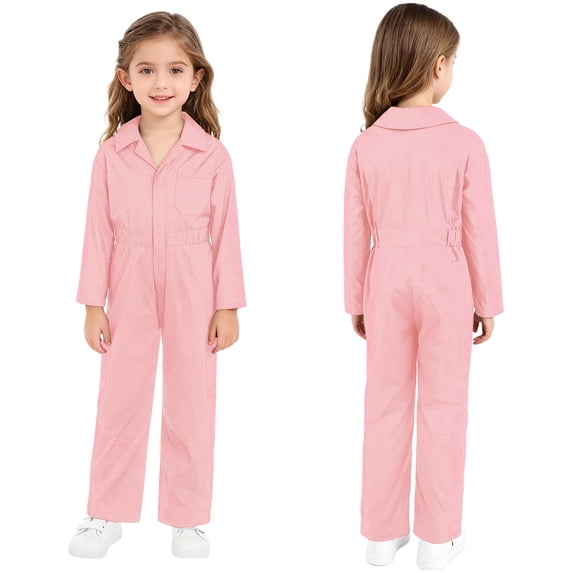 SiiRoh Boys Girls Jumpsuit Long Sleeve Cotton Coveralls Overalls for Kids Mechanic Uniform Dancewear Pink 16