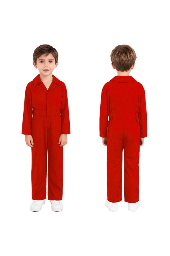 Boys Girls Jumpsuit Long Sleeve Cotton Coveralls Overalls for Kids Mechanic Uniform Dancewear Red 6