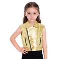 thumbnail image 1 of SiiRoh Boys Girls Metallic Disco Jazz Waistcoat for Modern Hip Hop Dance Top Turn-Down Collar Sleeveless Zipper Vest Gold 8, 1 of 5