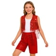 thumbnail image 1 of SiiRoh Boys Girls Sequin Jazz Dance Outfits Sleeveless Fringe Vest Top with Shorts Hip Hop Disco Theme Party Wear Red 12, 1 of 5