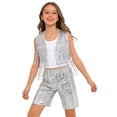 thumbnail image 1 of SiiRoh Boys Girls Sequin Jazz Dance Outfits Sleeveless Fringe Vest Top with Shorts Hip Hop Disco Theme Party Wear Silver 10, 1 of 5