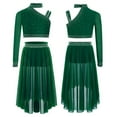 thumbnail image 1 of SiiRoh Girls 2-Piece Ballet Lyrical Dance Outfit Set Single Long Sleeve Crop Tops with Mesh Skirts Green 16, 1 of 6