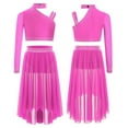 thumbnail image 1 of SiiRoh Girls 2-Piece Ballet Lyrical Dance Outfit Set Single Long Sleeve Crop Tops with Mesh Skirts Hot Pink 10, 1 of 6