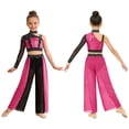 thumbnail image 1 of SiiRoh Girls 2Pcs Modern Lyrical Dance Set Shiny Sequin Rhinestones Crop Top with Split Chiffon Pants Dancewear Hot Pink 14, 1 of 6