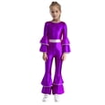 thumbnail image 1 of SiiRoh Girls 70s 80s Disco Hippie Outfit Metallic Bell-Bottom Jumpsuit Singer Dance Party Dress Up Purple 8, 1 of 6