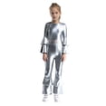 thumbnail image 1 of SiiRoh Girls 70s 80s Disco Hippie Outfit Metallic Bell-Bottom Jumpsuit Singer Dance Party Dress Up Silver 16, 1 of 6