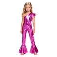 thumbnail image 1 of SiiRoh Girls 70s Disco Jumpsuit Shiny Metallic Ruffled Dance Outfits Sequins Bell Bottom Pants Dancewear Hot Pink 16, 1 of 6
