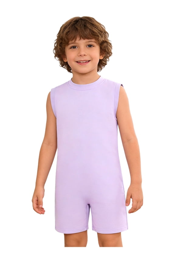 Girls Boys Special Needs Adaptive Clothing Autism Kids Anti-strip Jumpsuit Sleeveless Romper Bodysuit Lavender 8