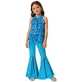 thumbnail image 1 of SiiRoh Girls Halter Backless Sparkly Sequins Leotard with Split Bell-Bottom Metallic Pants 2Pcs Jazz Dance Outfits Blue 8, 1 of 7