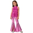 thumbnail image 1 of SiiRoh Girls Halter Backless Sparkly Sequins Leotard with Split Bell-Bottom Metallic Pants 2Pcs Jazz Dance Outfits Rose 16, 1 of 7