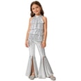 thumbnail image 1 of SiiRoh Girls Halter Backless Sparkly Sequins Leotard with Split Bell-Bottom Metallic Pants 2Pcs Jazz Dance Outfits Silver 10, 1 of 7