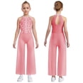 thumbnail image 1 of SiiRoh Girls Latin Jazz Dance Jumpsuit Sleeveless Shiny Rhinestone Pageant Romper Wide Leg Pants Pink 16, 1 of 6