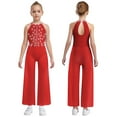 thumbnail image 1 of SiiRoh Girls Latin Jazz Dance Jumpsuit Sleeveless Shiny Rhinestone Pageant Romper Wide Leg Pants Red 8, 1 of 6