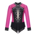 thumbnail image 1 of SiiRoh Girls Long Sleeve Gymnastics Leotard Sparkly Color Block Skirted Bodysuit for Dance Skating Hot Pink 12, 1 of 7
