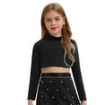 thumbnail image 1 of SiiRoh Girls Long Sleeve Stretch Short Mock Neck Athletic Shirt Crop Top Basics Sportswear Black 6, 1 of 7