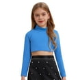 thumbnail image 1 of SiiRoh Girls Long Sleeve Stretch Short Mock Neck Athletic Shirt Crop Top Basics Sportswear Light Blue 8, 1 of 7