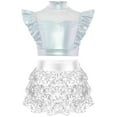 thumbnail image 1 of SiiRoh Girls Metallic Crop Top with Sequin Ruffle Tiered Skirt Sparkly Disco Jazz Dance Outfit Sets Silver 14, 1 of 1